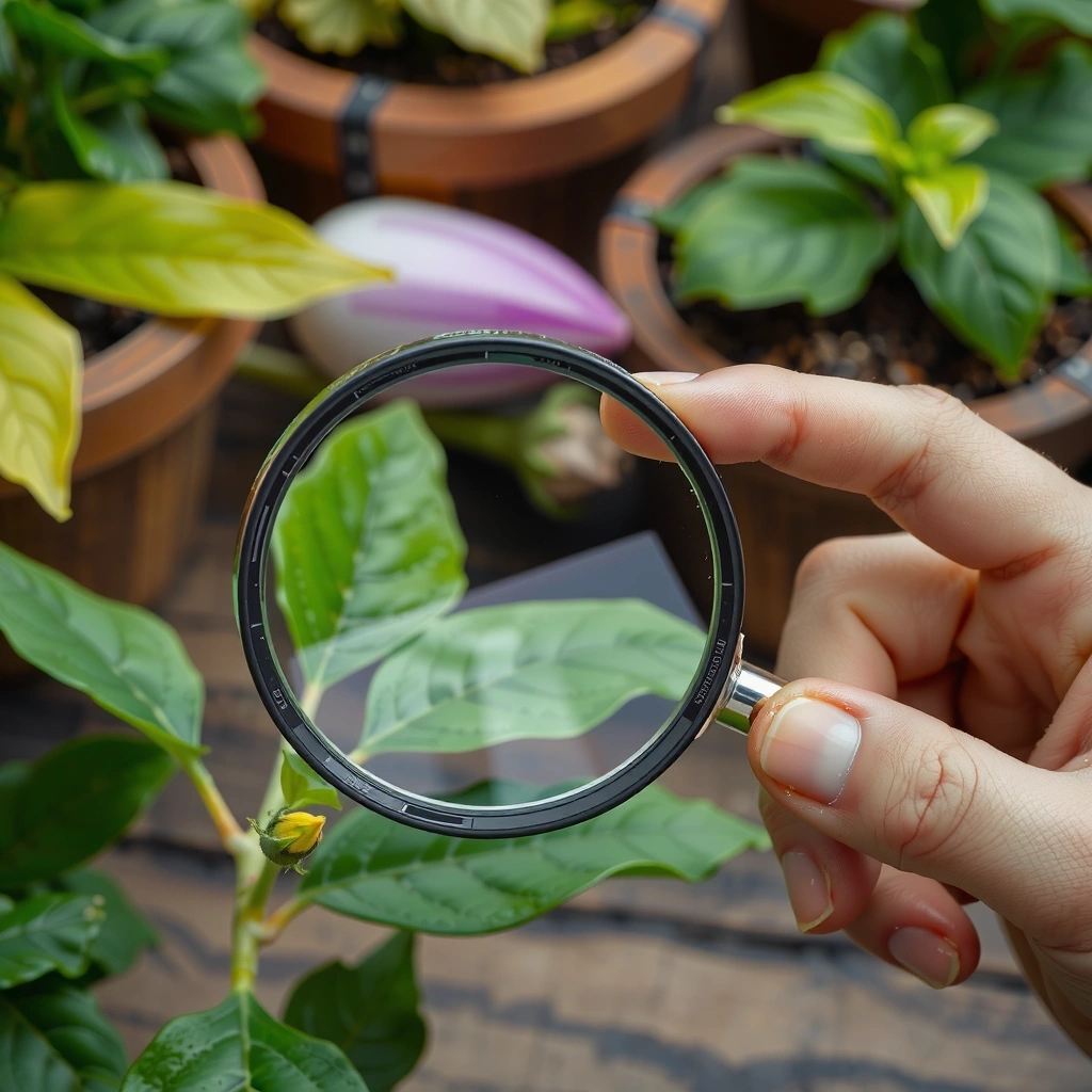 A magnifying glass over a plant, symbolizing rigorous testing and quality control.