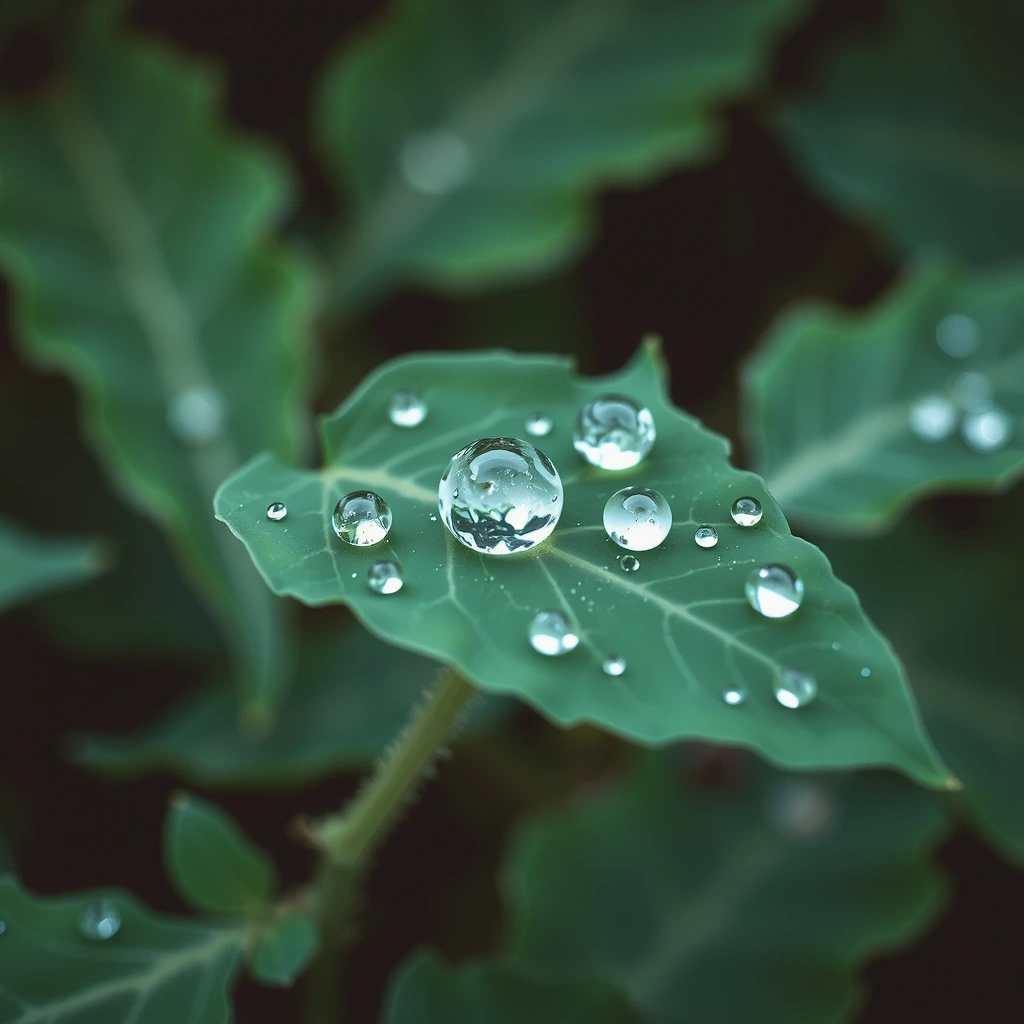 A green leaf with water droplets, symbolizing natural ingredients.